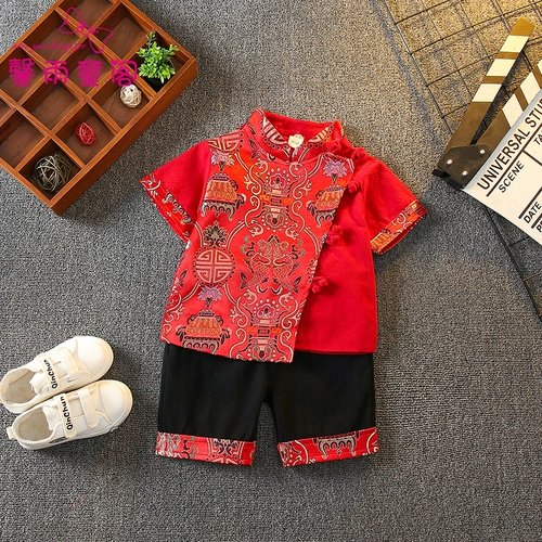 Летнее тонкое ханьфу для мальчиков, детское элитное этническое платье, короткий рукав, китайский стиль, наряд на выход