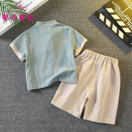 Летнее тонкое ханьфу для мальчиков, детский костюм, платье, комплект, китайский стиль, наряд на выход, из хлопка и льна