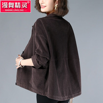 Corduroy short coat womens spring and autumn 2021 New loose casual autumn winter Joker long sleeve ladies top