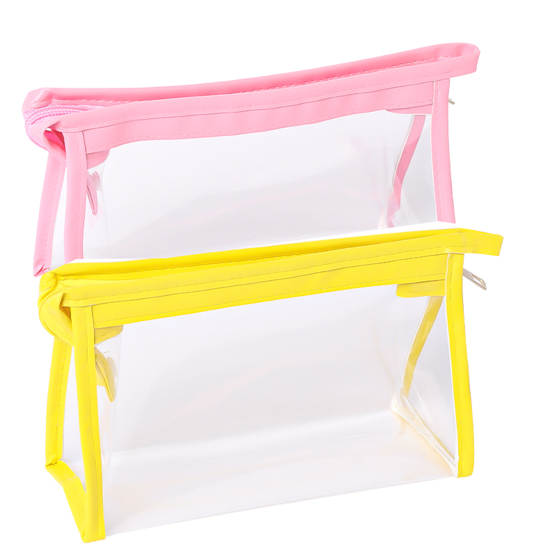 [2 Pack] Yellow + PinkCartoon transparent Pencil case high-capacity female Solid color Simplicity good-looking college student solar system Cosmetic Bag Storage bag new pattern