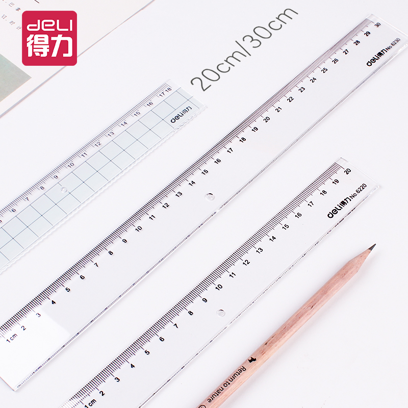 Deli ruler transparent grid ruler for primary school students stationery wave Korean style simple cute folding long ruler 30cm