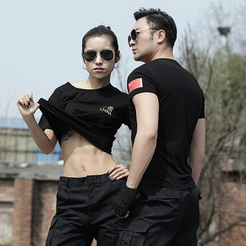 Embroidered Chinese casual T-shirt men's round neck physical training suit summer short sleeves tactical quick dry army fan T-shirt women