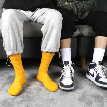 Ink towel bottom thickened mens long socks candy color Terry high black and white cotton sports warm and sweat