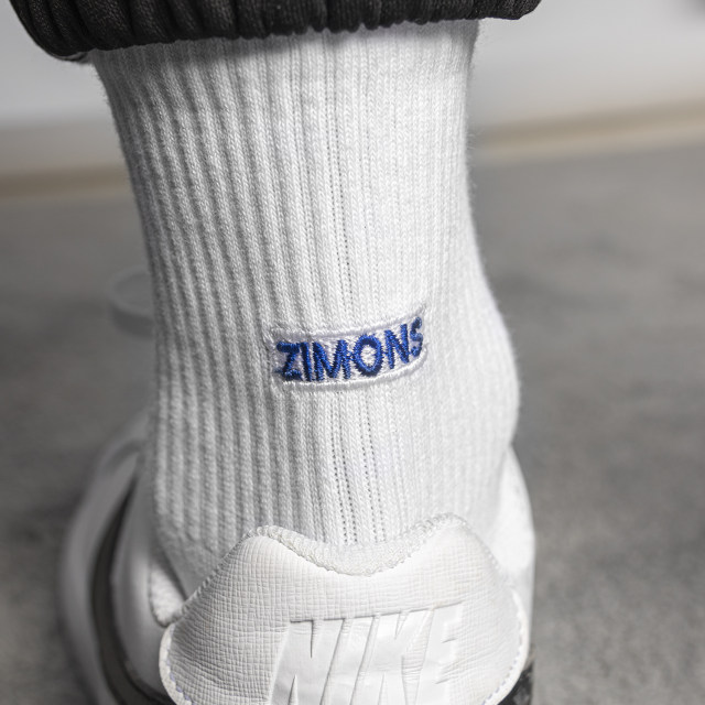 Zimo Spring and Summer Socks Men's Embroidered ZIMONS Medium Tube Thin Solid White Socks Pure Cotton Boys Sports Socks