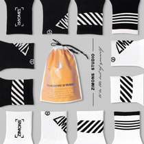 4 pairs of ink cotton mens mid-tube socks fashion personality autumn and winter fashion brand students white socks control breathable