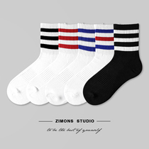  4 pairs of towel bottom thickened mens pure cotton mid-tube socks three stripes warm sports socks mens autumn and winter