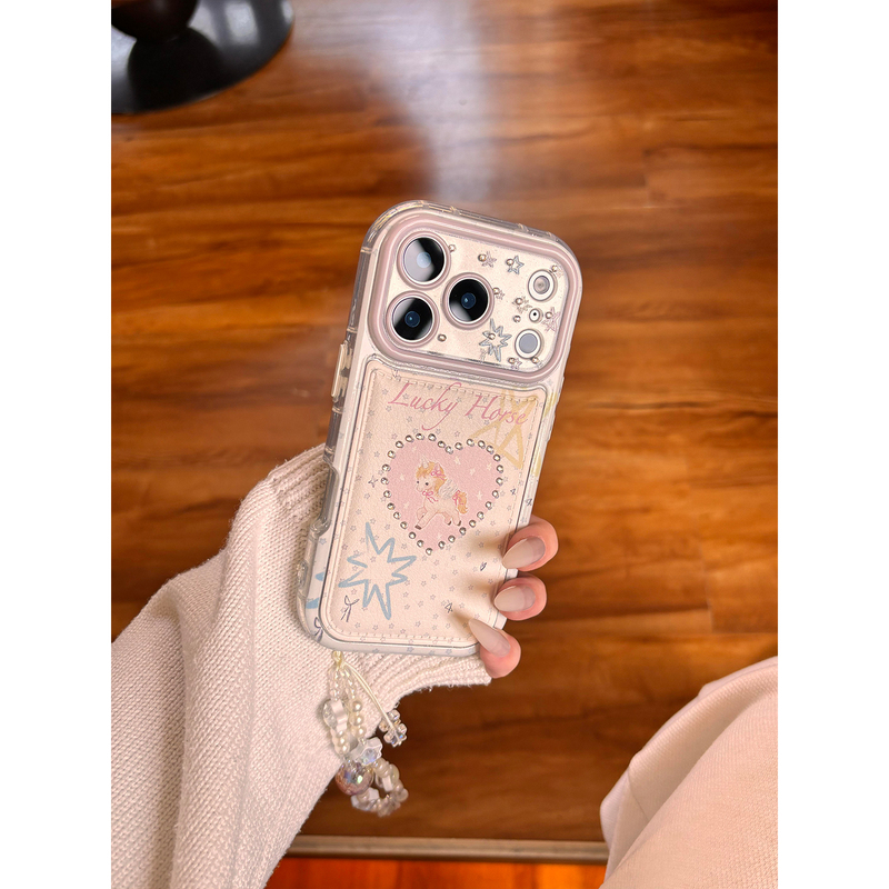 Casery Japanese and Korean Super Cute Sparkling Diamond Unicorn Case Suitable for Apple 17 Pro Max Women's New 16 Pro Phone Case iPhone 17 Girly 15 Pro Leather 16 Anti-Drop Protective Case 14