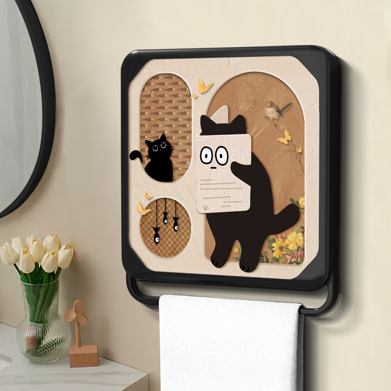 猫をテーマにした楽しいバスルーム用壁掛け収納キャビネット、2026年新スタイル、防水折りたたみ棚（バスルームの衣類用）