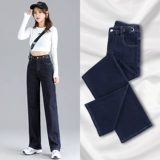 Синие осенние джинсы, демисезонные приталенные штаны, 2021 года, оверсайз, высокая талия, свободный прямой крой