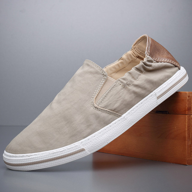 Baoda British Low-top Slip-On Canvas Shoes Men's Breathable Anti-odor Loaf Casual Shoes Soft Sole ເກີບປັກກິ່ງເກົ່າ