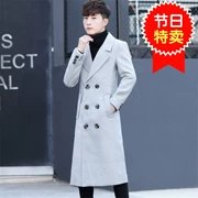 Áo khoác đôi ngực, nam giới tự trồng, trẻ và trung niên, áo len dài thường len, dài đoạn, over-the-knee coat, thủy triều