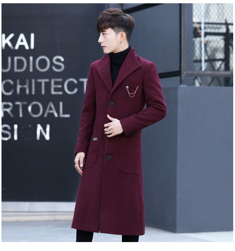 Áo khoác đôi ngực, nam giới tự trồng, trẻ và trung niên, áo len dài thường len, dài đoạn, over-the-knee coat, thủy triều