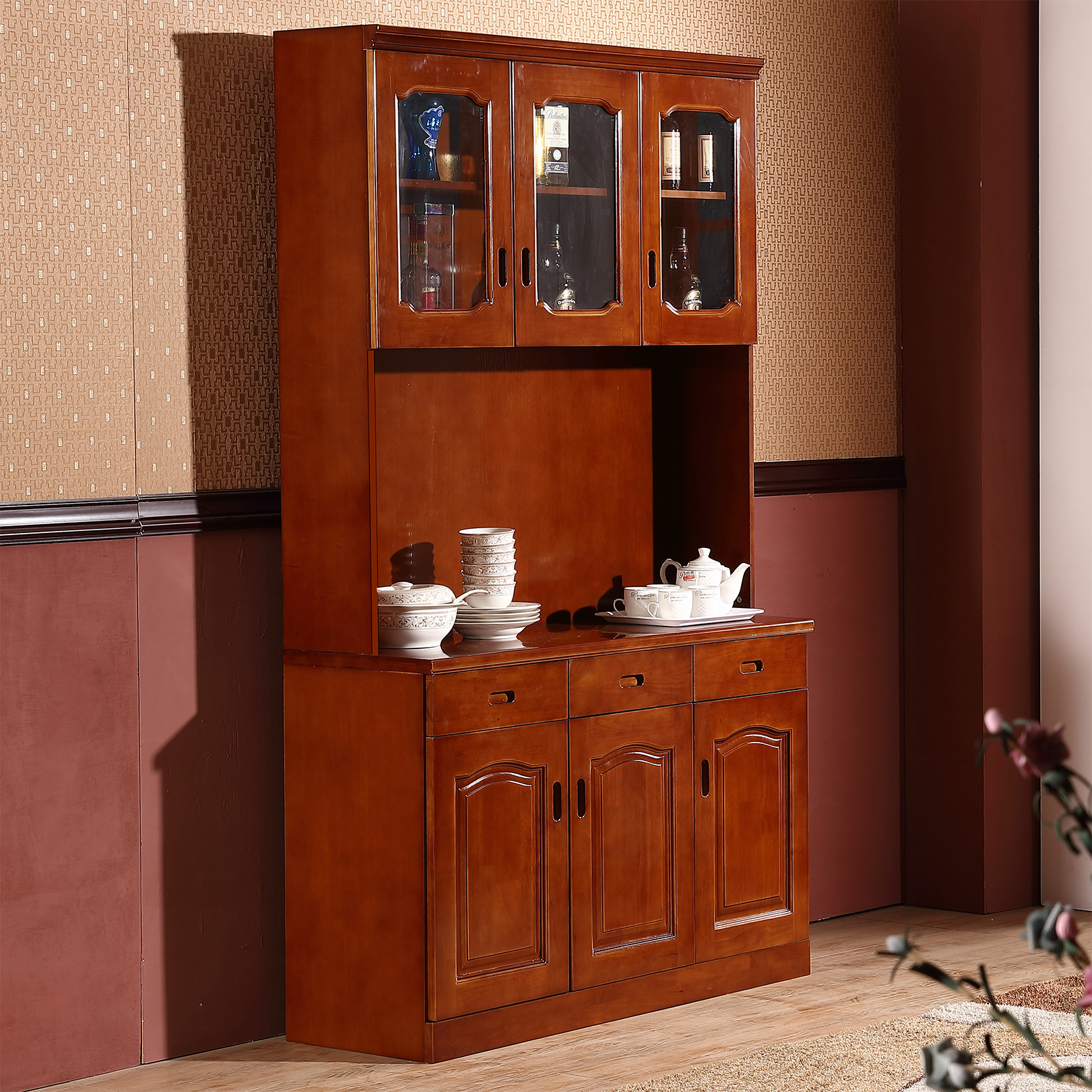 Solid wood oak tea cabinet cabinet Chinese dining side cabinet household bowl locker office