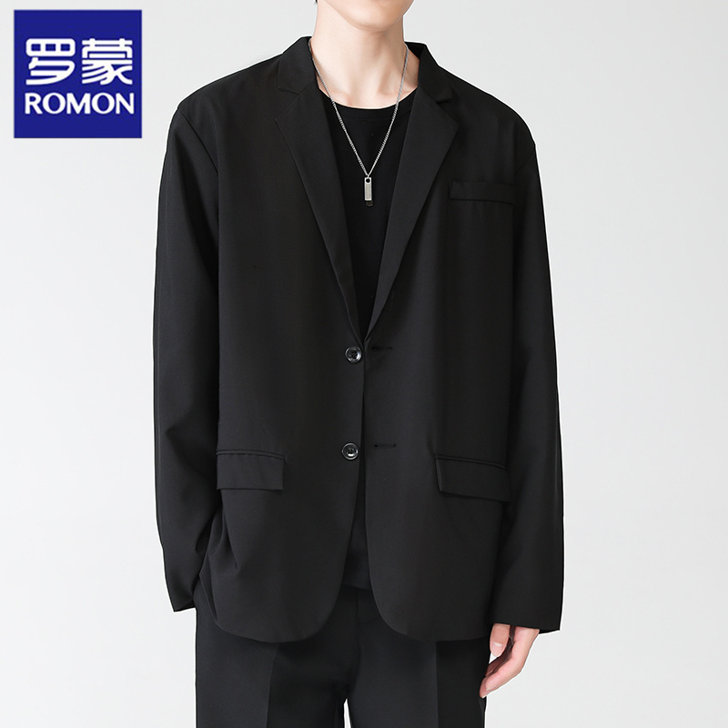 Romon Spring and Autumn Korean Style Loose Casual Blazer for Men with Shoulder Pads, High-End Chic and Cool Single-Breasted Casual Blazer