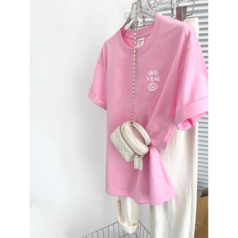 Light Pink Cute Letter Print Short-Sleeved T-Shirt, Super Nice and Popular Fashion Top, Korean Chic Unique T-Shirt