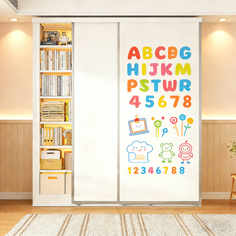 Steel Bookshelf Set with Magnetic Whiteboard Sliding Door, Children's Graffiti Writing Board, Magnetic Easy-To-Erase Writing Board