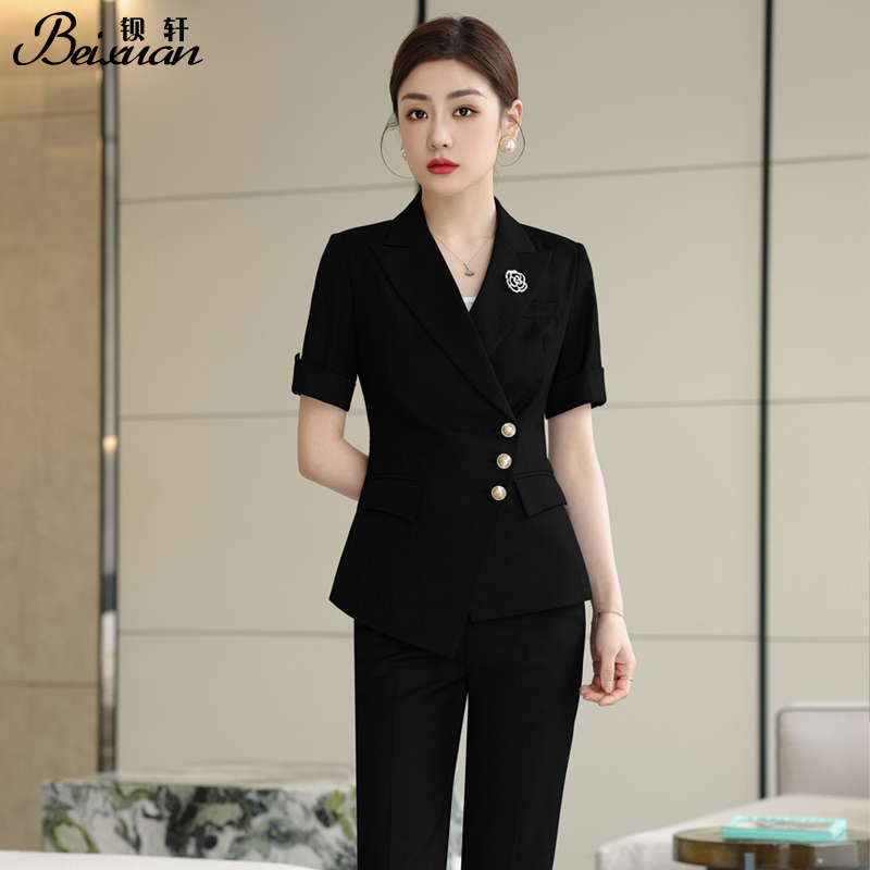 Professional Suit Set for Women, Summer Thin Style, Fashionable Irregular Formal Wear, Sales Department, Hotel Manager, Commuting Work Clothes