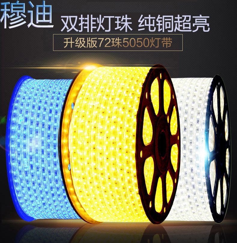 LED light strip living room ceiling decorative light strip double row single row outdoor waterproof light 220V patch strip light