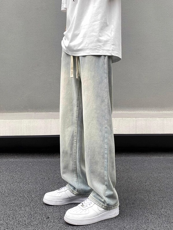 American-Style Yellow Mud Jeans for Men, Summer Thin Trendy Brand High Street Straight Loose Distressed Casual Wide-Leg Long Pants American-Style Yellow Mud Jeans for Men, Summer Thin Trendy Brand High Street Straight Loose Distressed Casual Wide-Leg Long Pants
