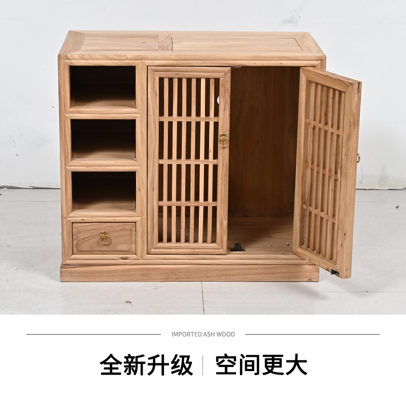 Old elm wood minimalist New Chinese small tea table tea water cabinet white germ blank day style tatami tea table cellist writing desk-Taobao