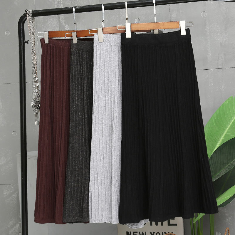 Knitted skirt women's 2021 spring and autumn new wild Korean version of the long version of the high-waisted skirt wool skirt a-line swing