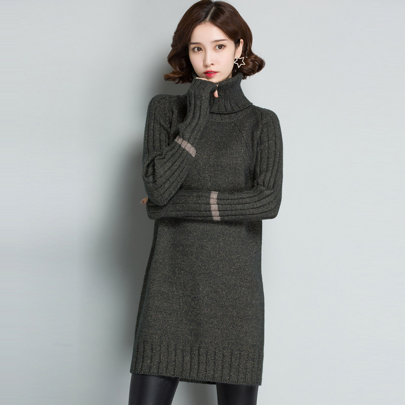 Sweater women's velvet thickened pullover loose Korean version of the long version of autumn and winter wear 2021 new high-neck base shirt