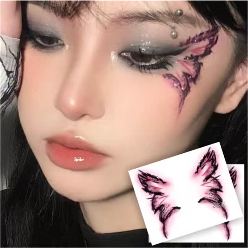 Halloween eye makeup butterfly face stickers, eye makeup tattoo stickers, stage makeup, party makeup, long-lasting Christmas makeup for women.