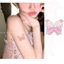 Xiaohongshu same style ins color butterfly tattoo sticker cute wrist clavicle pink internet celebrity style waterproof and realistic