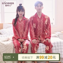 Wedding pajamas newlyweds set spring and autumn cotton long sleeve bride festive big red male lady home clothes