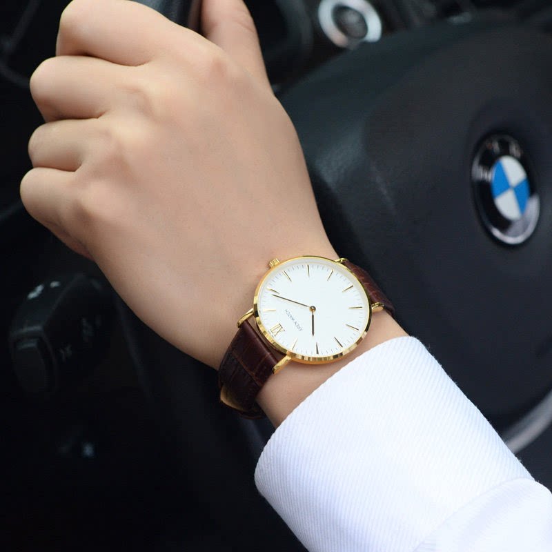 Yron Ultra-thin Watches Male Student Trend Brief Men High School Students 2022 New Real Belt Quartz Watches