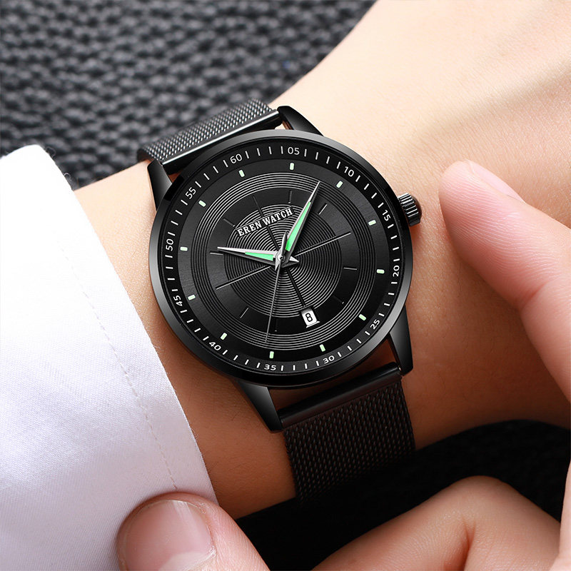 Elon's new watch male student trend fashion watch leather belt luminous waterproof ultra-thin quartz men's watch