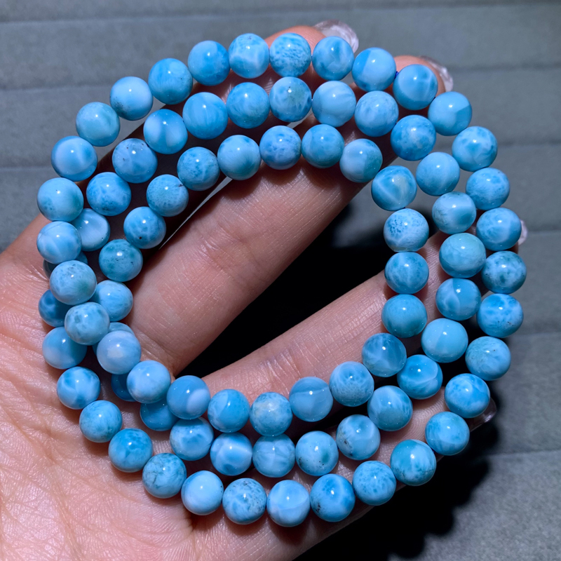 Natural Larimar Sea Pattern Stone Three-Circle Bracelet Crystal Light Blue Jade Sea Pattern Stone Gift Jewelry for Men and Women Natural Larimar Sea Pattern Stone Three-Circle Bracelet Crystal Light Blue Jade Sea Pattern Stone Gift Jewelry for Men and Women