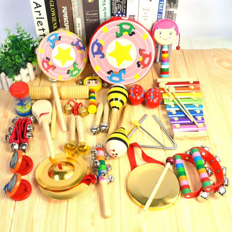 Kindergarten percussion instrument Orff music enlightenment teaching aids castanet triangle iron double drum rain sound wood fish touch bell