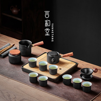 Kung Fu Tea Set Office Guests Home Side Teapot Tea Cup Set Black Pottery Tea Plate Tea Small Set Gift Boxes