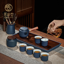  Yanhetang Kung Fu tea set Household simple side handle pot Living room water storage dry tea tray Gift box Japanese style