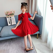  Girls summer Hanfu dress 2021 new Western style childrens cheongsam skirt big virgin girl summer princess dress