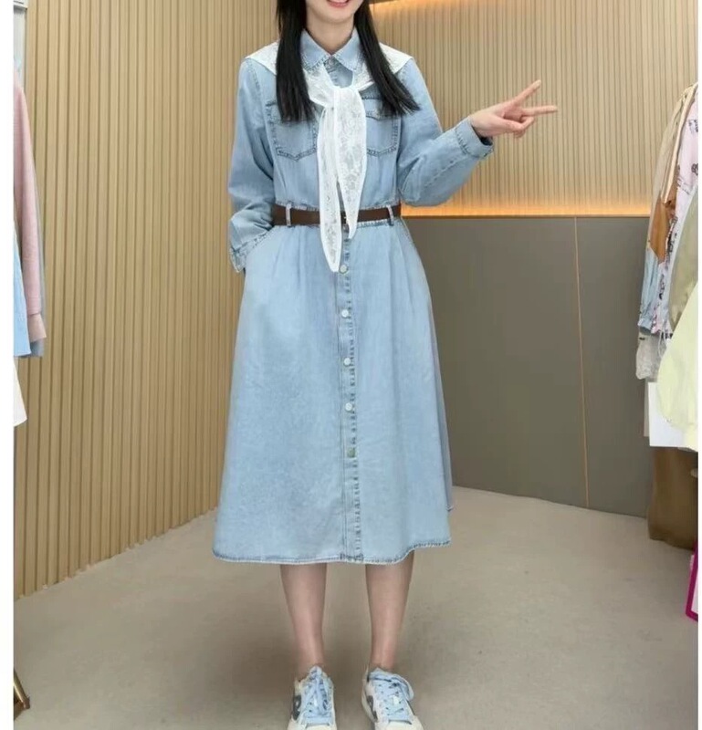 Soft Denim Long-Sleeved Dress