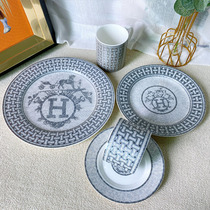 European bone china steak dinner plate coffee cup saucer gray horse car home English afternoon tea cup set