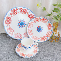 European-style hotel restaurant table ceramic restaurant tableware bone china bone plate combination set four-piece set red coral