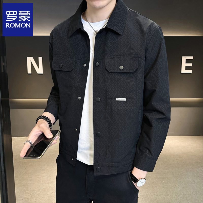 Romon Men's Lapel Jacket 2025 Spring and Autumn New High-End Printed Coat Trendy Cool Casual Top