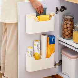 Kitchen Cabinet Door Storage Box Wall-Mounted Punch-Free Cabinet Plastic Wrap Hanger Bathroom Toilet Refrigerator Storage Rack