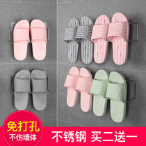 Bathroom slipper rack Stainless steel wall hanging drain-free perforated bathroom shoe rack incognito sticker storage rack