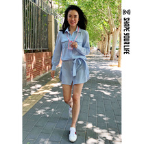 As soon as possible SHAPE Wang Xiao private clothes solid color shirt dress mid-length summer loose waist elegant shirt skirt