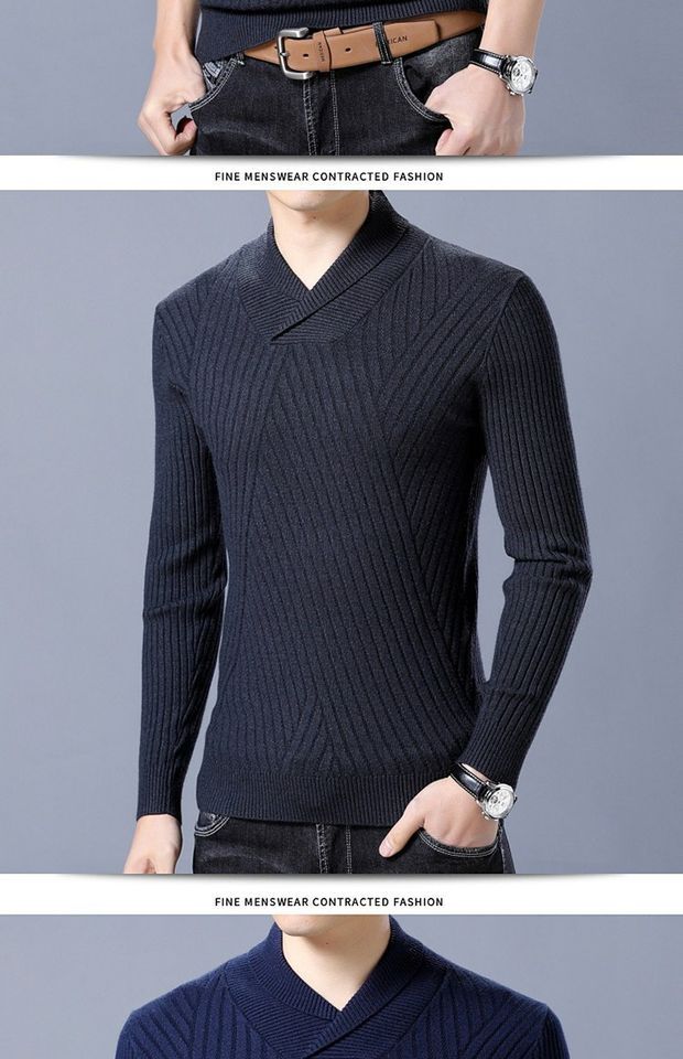 Áo len nam Ordos len nam cổ chữ V trùm đầu áo len cashmere mùa thu và mùa đông dày áo len nam ấm áp áo nam hàng hiệu