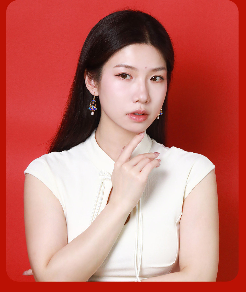 银饰耳饰 老银匠s925银兰花耳坠女款珐琅古典宫廷风新中式国风纯银耳环耳饰 Old silversmith