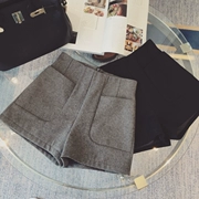 Mùa thu mới phiên bản Hàn Quốc của chất liệu hoang dã đôi túi cao eo đen xám rắn màu quần short giản dị quần boot nữ