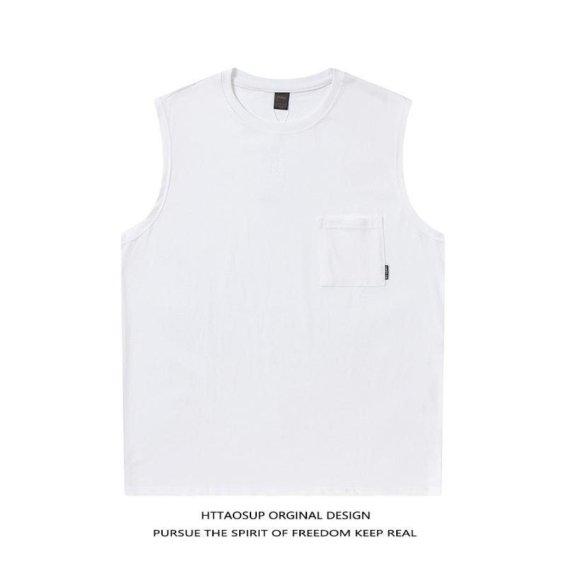 Httaosup Pure Cotton Vest for Men and Women, Summer Trendy Brand, Loose and Versatile, Pocket Sports Sleeveless T-Shirt, Trendy Tank Top