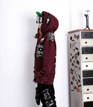 Special NN Korean ski clothes hoodie loose extended sweatshirt mens and womens single double board plus fat hip hop version wine red