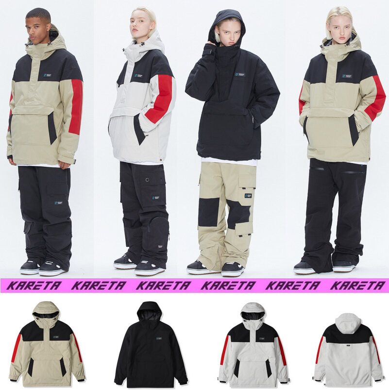 2021KARETA Korean ski suit men and women single double board plus cotton high waterproof windproof and warm black gray beige