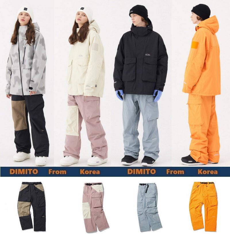 2122DIMITO Korean big pocket ski pants waterproof wind-loose pant pants male and female winter outdoor veneer blue